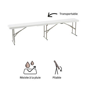 Banc de réception pliant en acier et résine