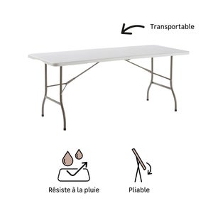 Table de réception pliante 180x73 rectangulaire 6 personnes en acier et résine