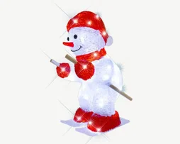 Decor int/ext bonhomme de neige skieur 48 led blanc pur/flash 4,5v cable argent l24xl18xh33cm