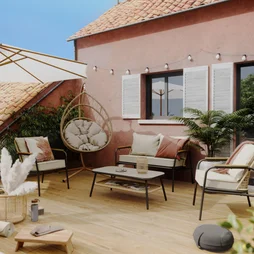 Salon bas de jardin acier, NATERIAL Etos, 4 personnes, gris