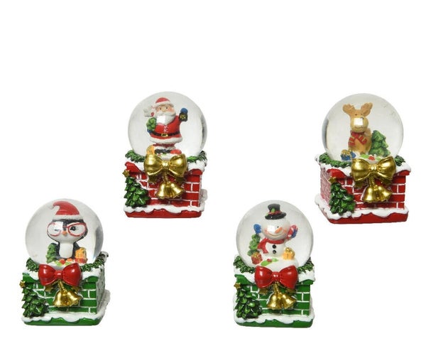 Boule a neige polyresine figurine Noel vert/rouge h6.7x4.9x5.5cm -pc