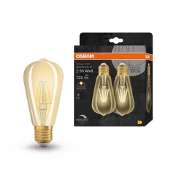 Lot de 2 ampoules led, filament decoratif, Edison E27, 55W, blanc chaud, OSRAM