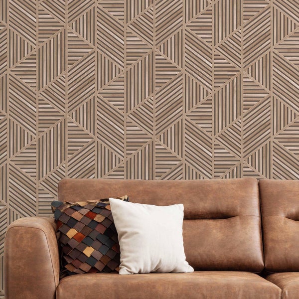Papier peint intissé Tasseaux géométriques brun