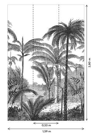 Papier peint panoramique Palm Scenery noir et blanc l.159 x H.280 cm