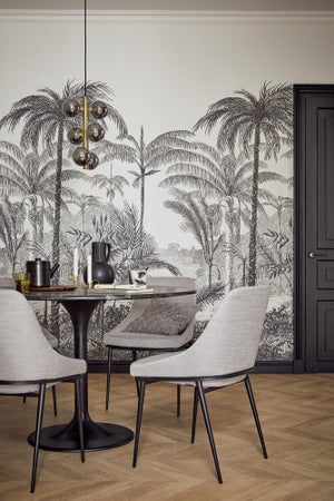 Papier peint panoramique Palm Scenery noir et blanc l.159 x H.280 cm