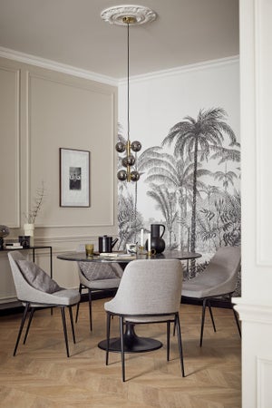 Papier peint panoramique Palm Scenery noir et blanc l.159 x H.280 cm