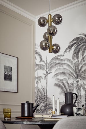 Papier peint panoramique Palm Scenery noir et blanc l.159 x H.280 cm