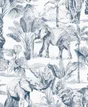 Papier peint intissé Toile de Jouy elephant bleu
