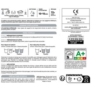 Plâtre, poudre Extra fin AXTON blanc 1 kg