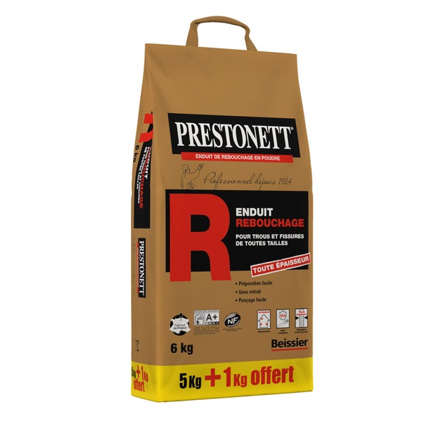 Enduit de rebouchage en poudre R PRESTONETT 5 kg + 1 kg gratuit