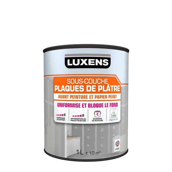 Sous-couche plaque de plâtre, LUXENS, blanc, 1 litre