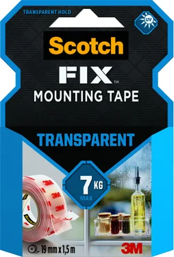 Double face transparent 1,5m x 19mm Fix 3M blanc