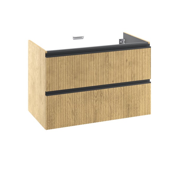 Meuble sous-vasque 2t l.90 x H.58 x P.48.1 cm imit chêne strié Studio
