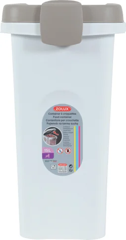 Container croquettes plastique rectang hermétique 15l/6kg blanc/taupe
