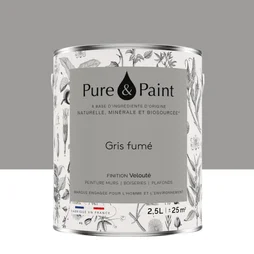 Peinture gris fume mur, plafond et boiserie , PURE  PAINT velours 2.5 l