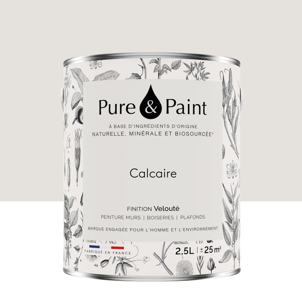 Peinture calcaire mur, plafond et boiserie , PURE  PAINT velours 2.5 l