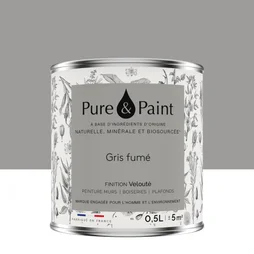 Peinture gris fume mur, plafond et boiserie , PURE  PAINT velours 0.5 l