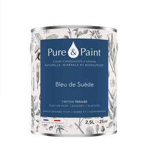 Peinture bleu de suede mur, plafond et boiserie , PUREPAINT velours 2.5 l