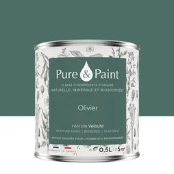 Peinture olivier mur, plafond et boiserie , PURE  PAINT velours 0.5 l