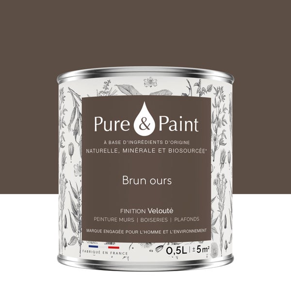 Peinture brun ours mur, plafond et boiserie , PURE  PAINT velours 0.5 l