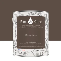 Peinture brun ours mur, plafond et boiserie , PURE  PAINT velours 2.5 l