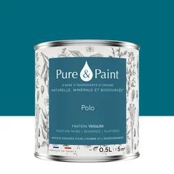 Peinture polo mur, plafond et boiserie , PURE  PAINT velours 0.5 l