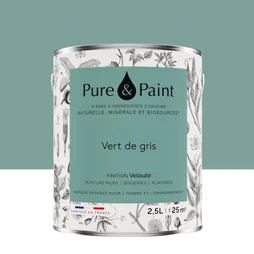 Peinture vert de gris mur, plafond et boiserie , PURE  PAINT velours 2.5 l