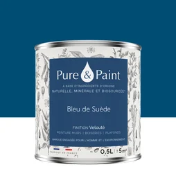 Peinture bleu de suede mur, plafond et boiserie , PUREPAINT velours 0.5 l