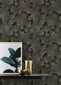 Papier peint vinyle intissé Ginko noir doré
