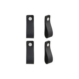 Lot de 4 boutons de meuble rectangulaires Zack, cuir noir peint, l.20 mm