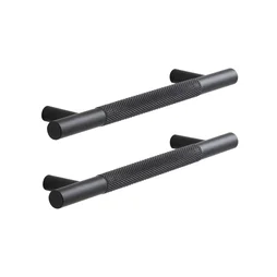Lot de 2 poignées de meuble Axel, aluminium noir peint, entraxe 128 mm