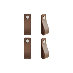 Lot de 4 boutons de meuble rectangulaires Zack, cuir marron foncé verni, l.20 mm