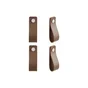 Lot de 4 boutons de meuble rectangulaires Zack, cuir marron foncé verni, l.20 mm