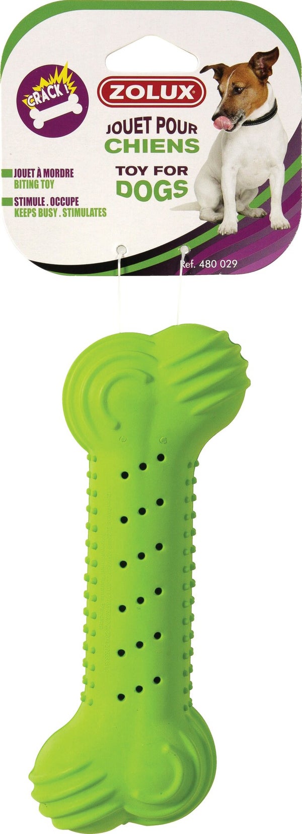 Jouet chien caoutchouc os effet craquant couleur assorties 17cm