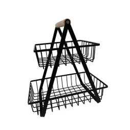Panier à fruit double niveau métal noir et bois 29cm