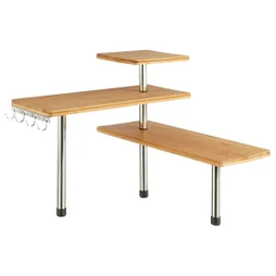 Etagère d'angle bambou 3 niveaux pieds inox