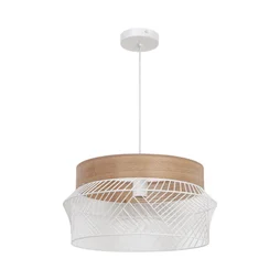Suspension KANEL diam. 45 cm E27 métal blanc/bois, INSPIRE