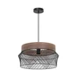 Suspension KANEL, design métal noir/bois, E27, diam. 45 cm, INSPIRE