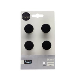 Lot de 4 boutons de meuble ronds Benny, aluminium noir peint, Diam.25 mm