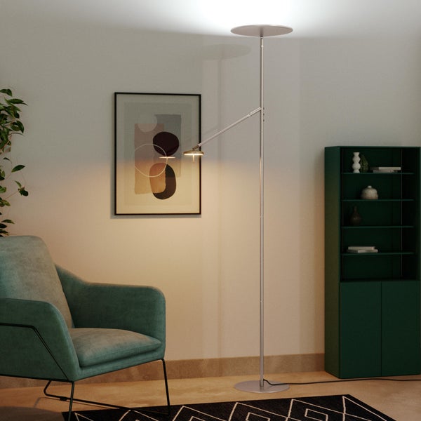 Lampadaire avec liseuse Mirasol, nickel, 1960lm, H.180 cm