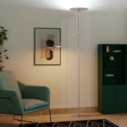Lampadaire avec liseuse Mirasol, nickel, 1960lm, H.180 cm
