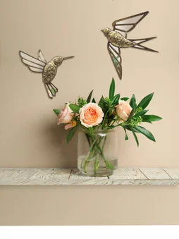 Décoration murale en miroir et résine, vol d'oiseau, l.29 x 28 cm, doré