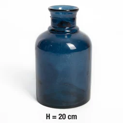 Vase verre recyclée, lisse, bleu l.12 x H.20 cm