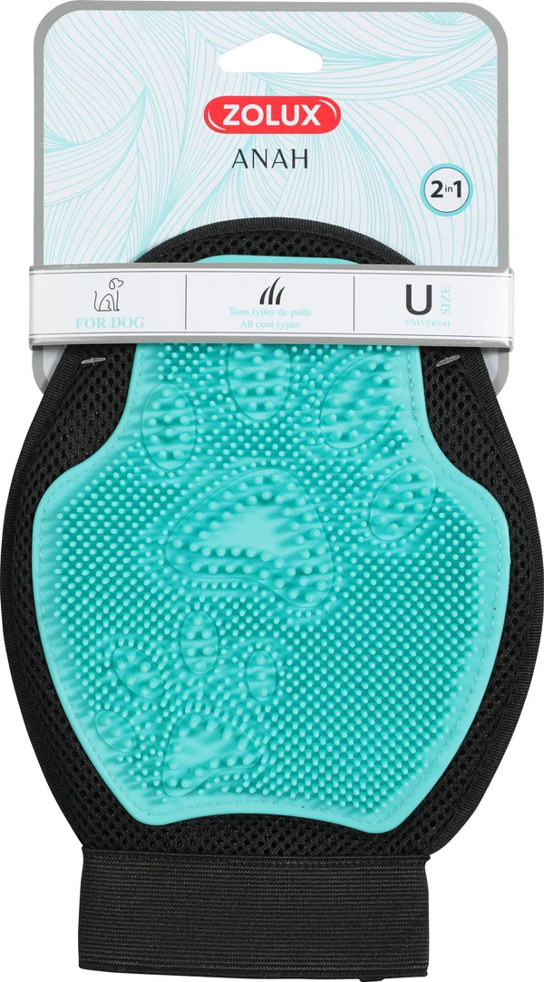 Gant de toilettage chien, double face, 2en1, anah
