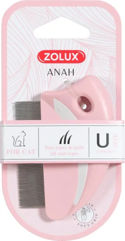 Peigne à puces chat rond Anah 6x1.5x8.5cm poignée toucher soft rose