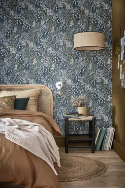 Papier peint vinyle intissé Jardin fleuri bleu