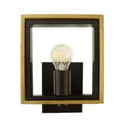 Applique industrielle Wooli, E27, métal noir et bois