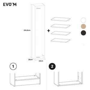 Caisson + 4 tablettes SPACEO Evo'm effet Chene H.204,8 L.40 P.28 cm