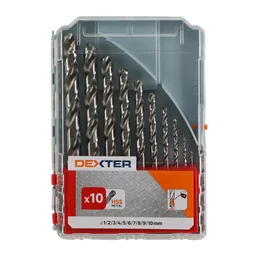 Lot de 10 forets métalliques, DEXTER, diam.1 à 10 mm