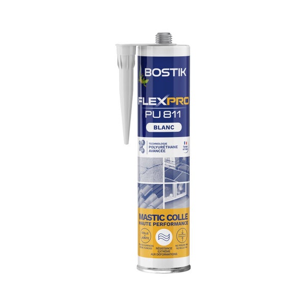 Colle joint int/ext polyuretane bostik flexpro pu811 blanc cart 300ml